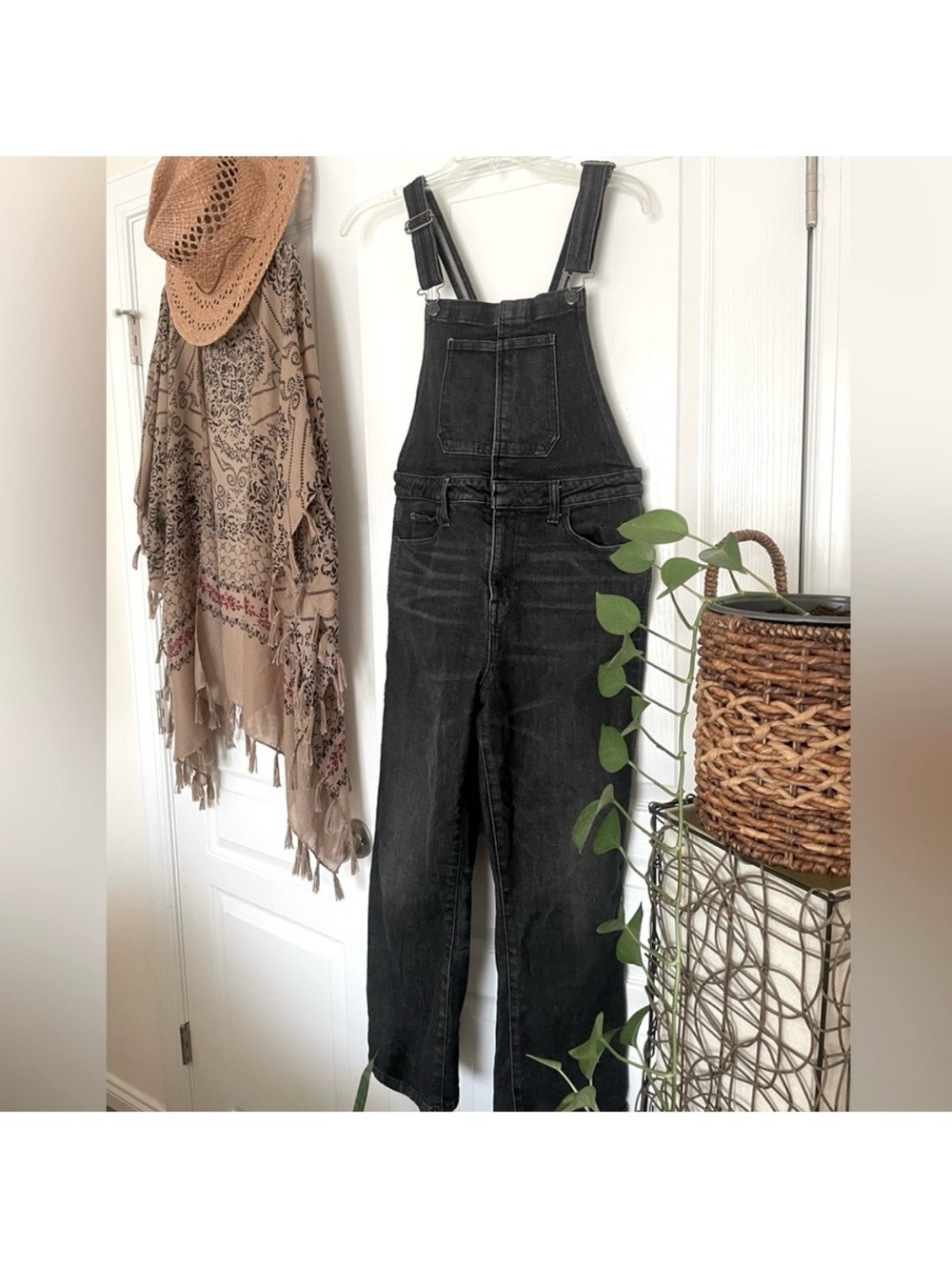 Lucky Brand Bridgette Slim Straight Black Denim Overalls